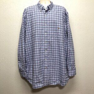 Ralph Lauren Shirt Mens 2XLT Tall Button Down Blue Plaid Long Sleeve Flesh Pony